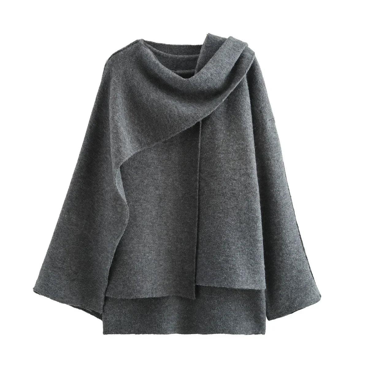 Luxurious knitted coat with asymmetric design — elegance and cozy warmth in one.